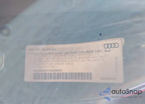 2016 Audi A5 2.0T Premium из США, поврежденный, VIN WAUM2AFR1GA028897